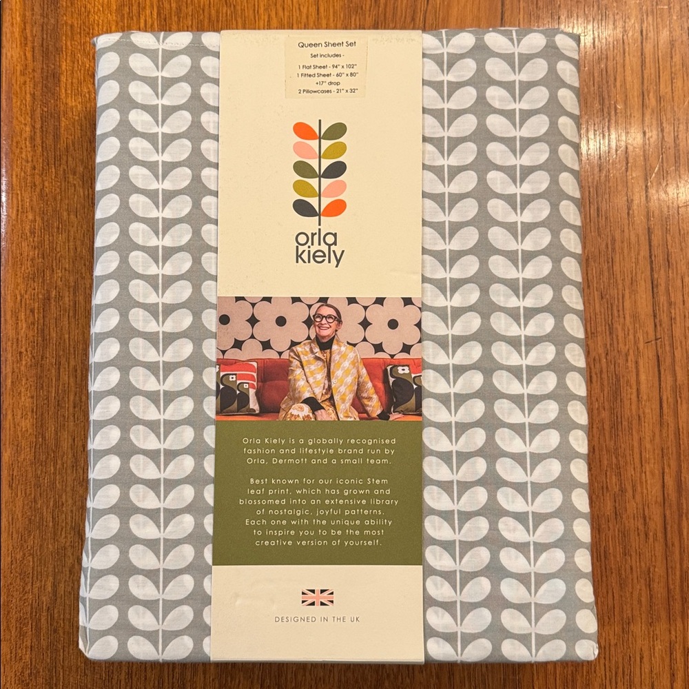 Orla Kiely Tiny Stem Light Cool Grey Queen Sheet Set